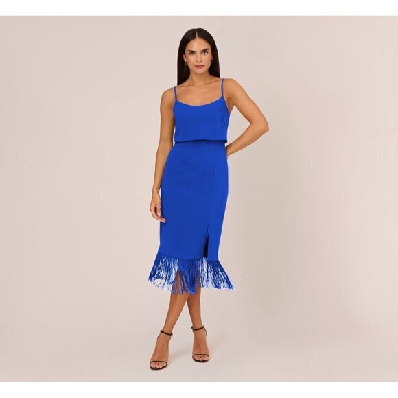 Adrianna Papell Dresses & Skirts - NWT Aidan by Adrianna Papell Cobalt Blue Fringe Midi Dress – Size 2